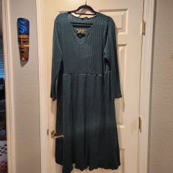 Bloomchic Teal Ribbed Midi Dress Long Sleeve Boho Womens Size 18-20