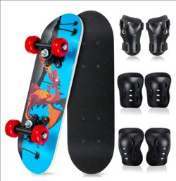 Kids Skateboard with Protective Gear Set