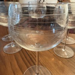 Six Crystal Wine Glasses 