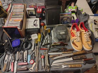 Large Mixed Lot – Tools, Knives, Electronics, Sneakers & More