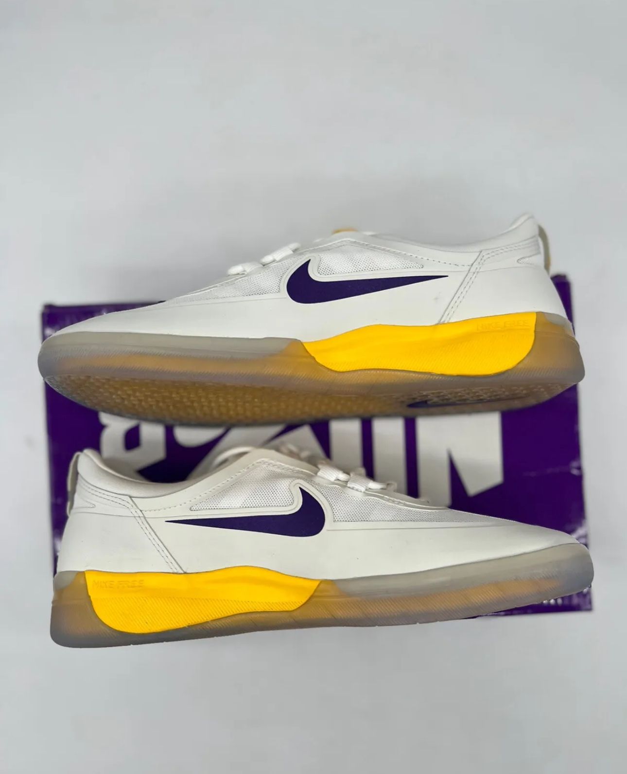 Nike SB Nyjah Free Skateboard White Yellow Court Purple Lakers NBA