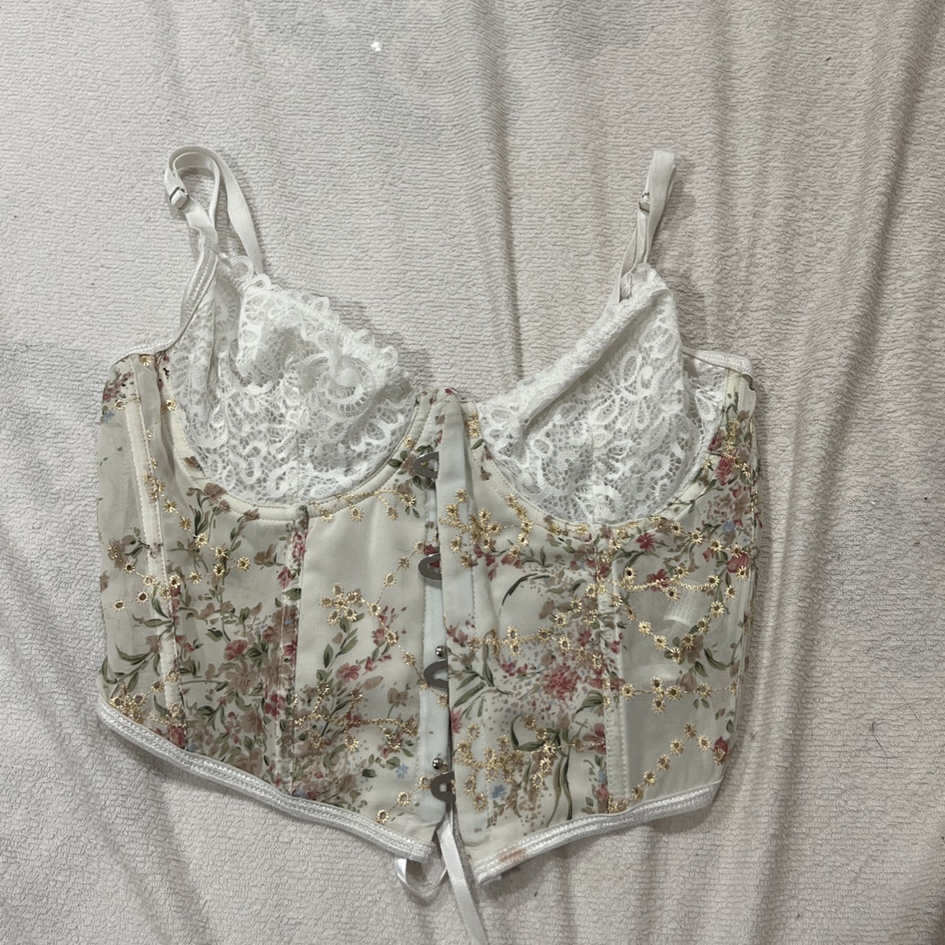 Flower Pattern White Corset