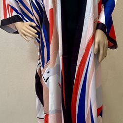 Red Black Blue White Long Chiffon Cardigan Kimono Robe Cover Dress Cover Up XXL