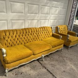 Vintage mid-century, yellow golden sofa 