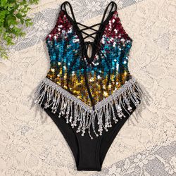 “Sequin Fringe Dance Costume Bodysuit – Women’s Medium / US 6