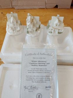 Thomas Kinkade "Winter Memories" White Christmas Ornament Set