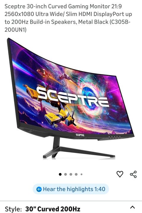 Sceptre 30inch Curved Gaming Monitor 