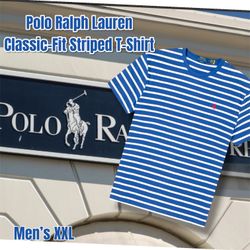 Polo Ralph Lauren Men's Classic-Fit Striped T-Shirt, 2XL (Blue Stripes)