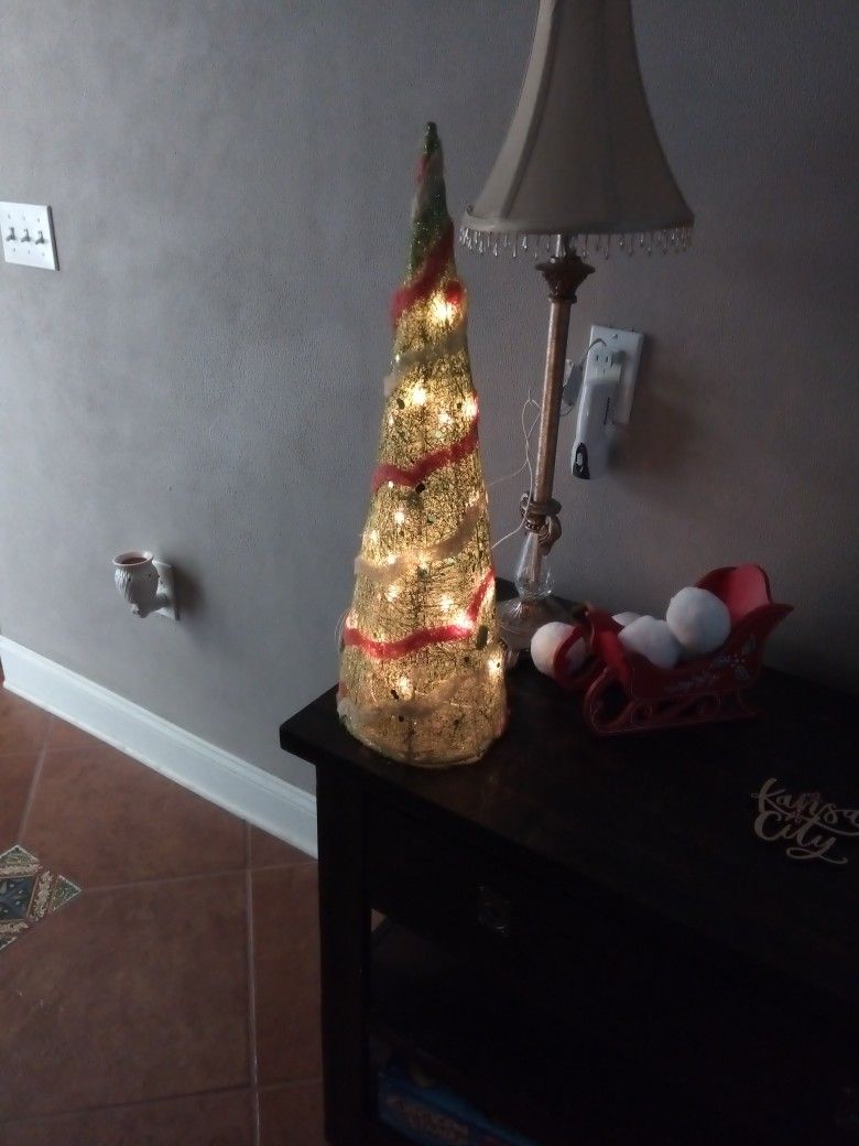 Small 2ft. Indoor Or Outdoor Christmas Tree... Lights Work..