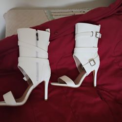 Open toe high heel white boots