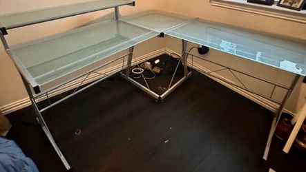 Glass L shaped desk
