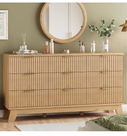 Fluted Dresser for Bedroom with 9 Drawers, 57" Wide