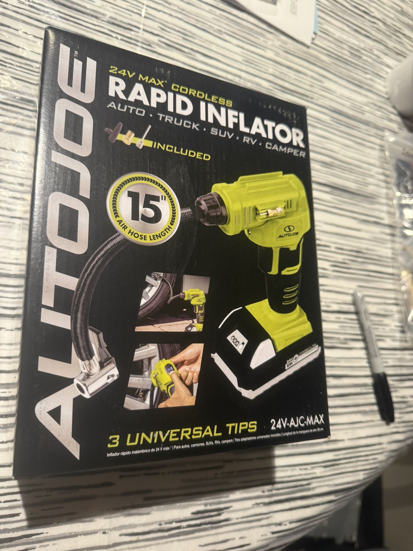 24V-AJC-MAX Cordless Portable Air Compressor Kit | W/ 1.3-Ah Battery, Nozzle Accessories, and Storage Bag new in box $60 in n Lakeland