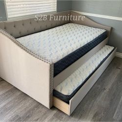 Twin Twin Beige Daybed With Ortho Mattress Included!!