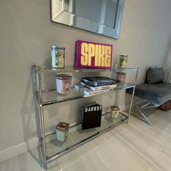 42” Console Table w/ 3 Tiers of Glass shelves & Chrome Frame