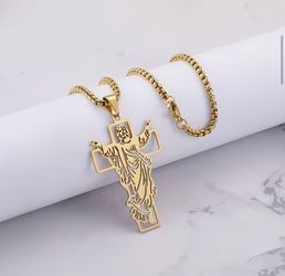 PURE STAINLESS STEEL HOLLOWED OUT JESUS CROSS & CHAIN