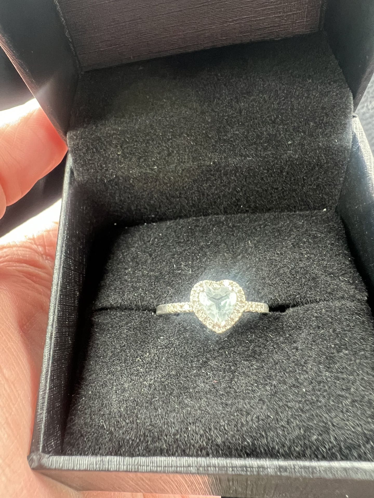 Aquamarine Heart Ring Diamonds Sterling Silver