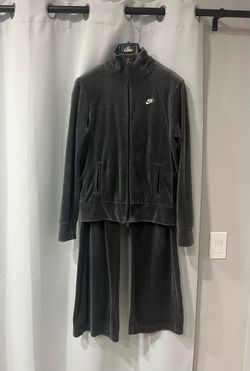 Nike Velour Tracksuit Set Womens Large L Charcoal Gray Vintage Y2K Sweatsuit 2pc