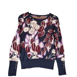 Ann Taylor purple floral sweater with metallic detail Size M