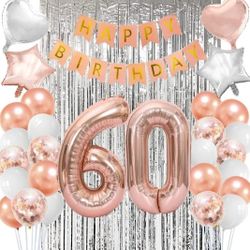 Happy 60th Birthday Decorations for Woman-Complete 60 Party Decor-Rose Gold 60th Birthday Balloons Kit for Women with 40" Giant 60 Number Balloon

