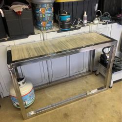 Gray Metal And Wood Console Table