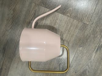 Pink Ceramic Mug with Gold Handle and Straw
