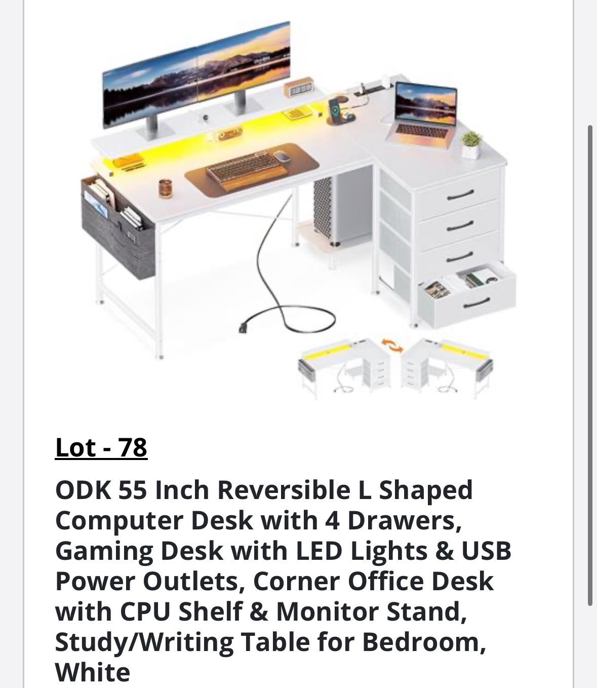 ODK 55 inch reversible L Desk 