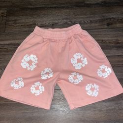 Pink Denim Tear Shorts