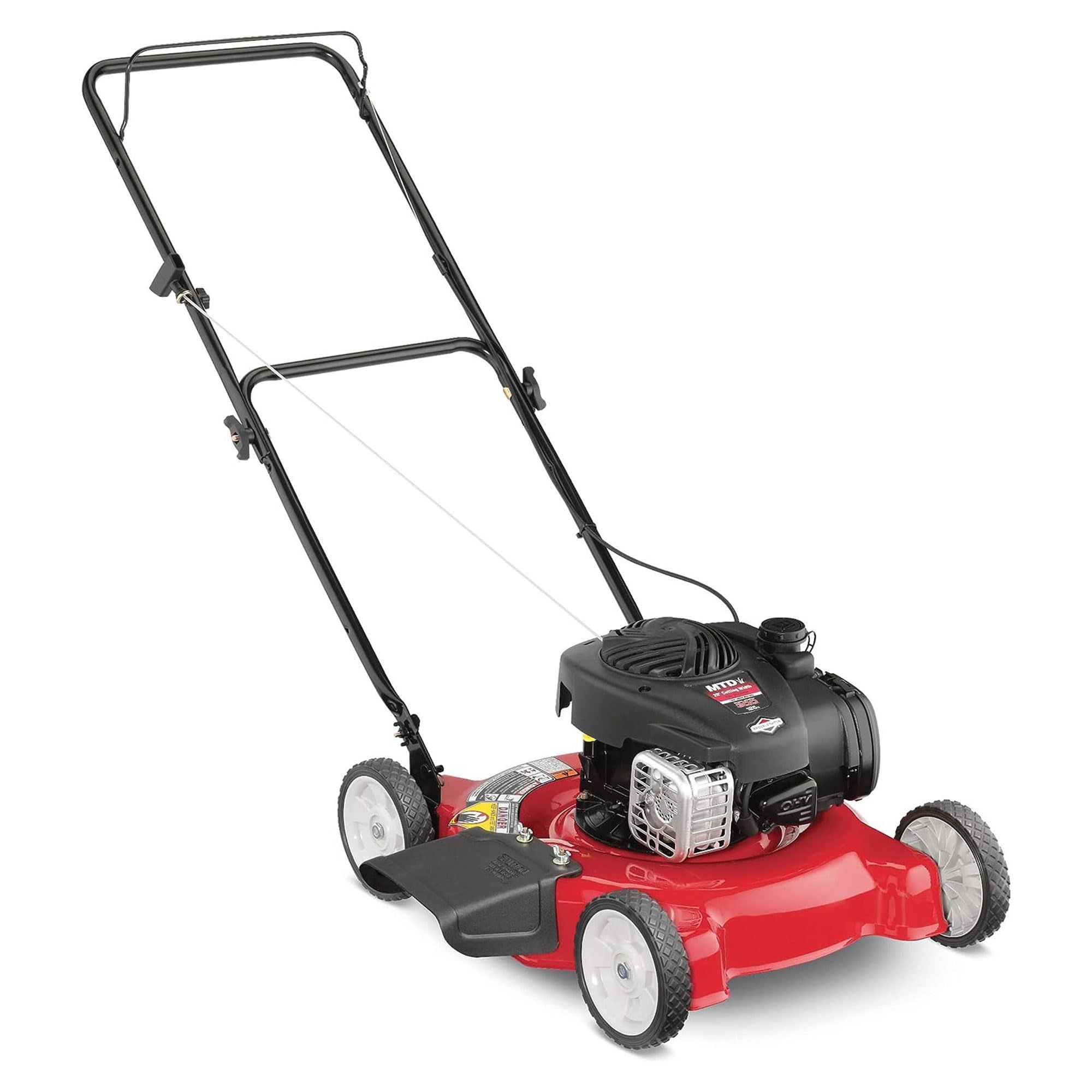 Yard Machines Gas Powered Push Lawn Mower With Engine Oil, 20 Inch Steel Cutting Deck, And Side Discharge For Outdoor Yards, Red/Black