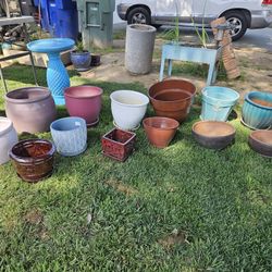 CERAMIC POTS , PLANTERS AND SOLAR YARD  DECOR