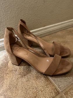 A New Day Tan Suede Block Heel Sandals