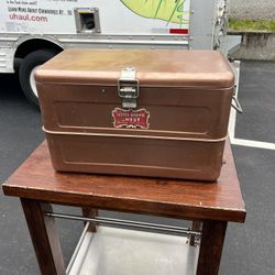 Vintage Little Brown Chest Ice Box Cooler All Metal By Hemp & Co 1950's 