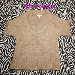 Women's Aeropostale Sweater Cardigan Size L Brown Short Sleeve