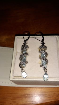 New Blue Topaz, Diamonds and white gold earrings