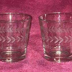 Anchor Hocking Etched Laurel Leaf 3.5” x 3” Clear Glass Set Of 2 FLAWLESS! RARE!