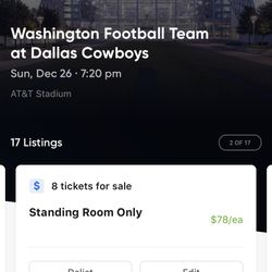 Many Great Washington Redskins Football Team @ Dallas Cowboys Tickets & Parking 