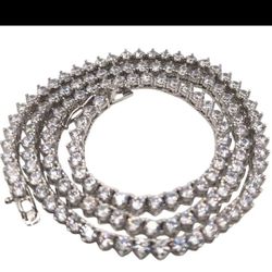 3 Prongs D VVS1 Full Moissanite Tennis Necklace 925 Sterling Silver 17"...
