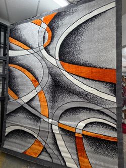 Large Abstract Area Rug Gray Orange Black