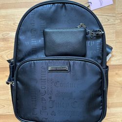 Juicy Couture Womens Black Debossed Embossed Logo Word Play Backpack
