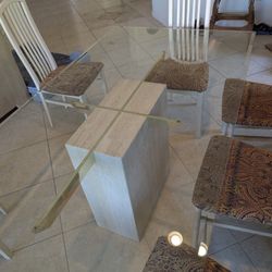 Mid Century Modern Glass/Marble Dining Room Table W/8 Chairs 