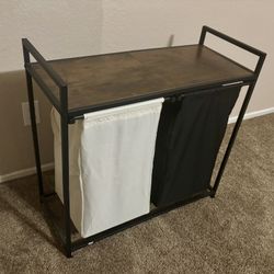 Laundry Hamper W/2 Slide Out Sections - Wood Top