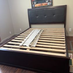 Queen size bed frame with 2 drawers on each side