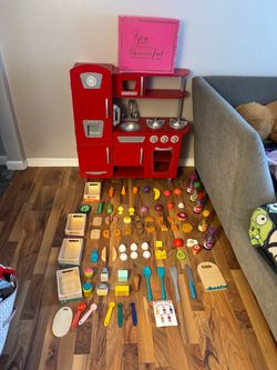 Kids Wooden Play Kitchen with Accessories