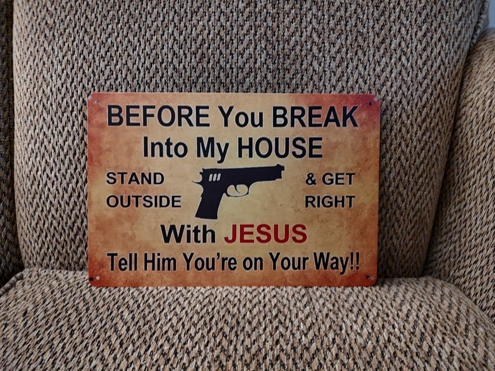 METAL WARNING SIGN. 12" X 8". NEW. PICKUP ONLY.