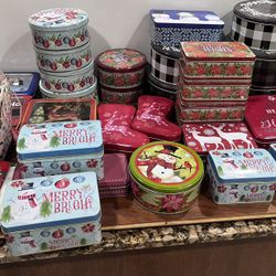 Large Lot Of Christmas Holiday Cookie Cake Tins Etc.   