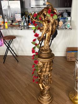 Vintage Gold Art Nouveau Statue & Cherub Column Pedestal Set 🌟
