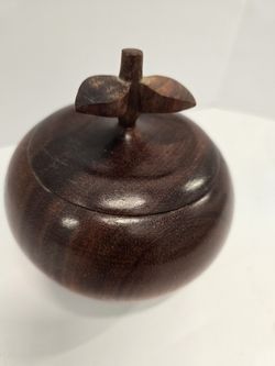 Hand-Carved Wooden Apple Trinket Box with Lid