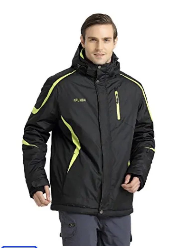 Krumba Men’s Large Waterproof Windproof Ski Jacket Hooded Black Winter Coat