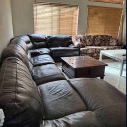 Leather Couch Set With Wooden Table Included