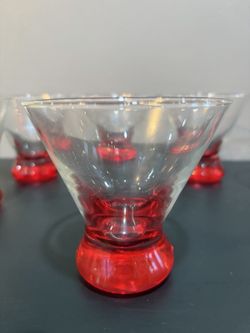 Crate & Barrel “DIZZY” Red Base Stemless Martini Glasses (Set Of 6)